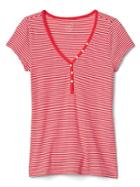 Gap Women Stripe Short Sleeve Henley - Red Stripe