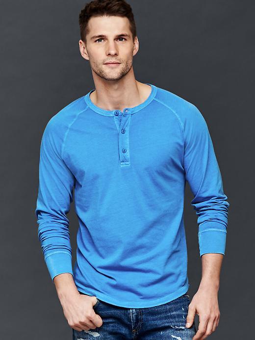 Gap Men Vintage Wash Long Sleeve Henley - Blue Streak