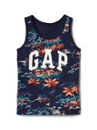 Gap Tropic Floral Logo Slub Tank - Elysian Blue