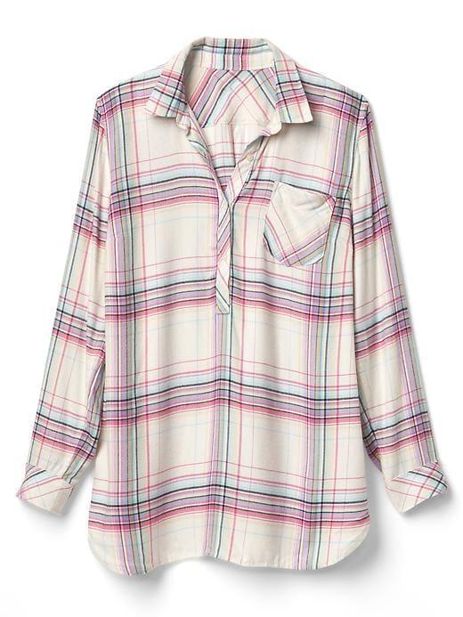Gap Women Plaid Convertible Henley Shirt - White Plaid