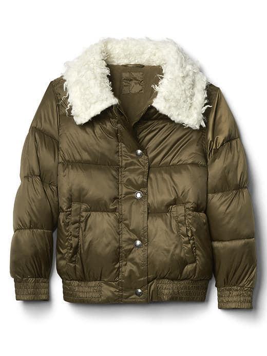 Gap Cozy Puffer Bomber Jacket - Olive