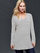 Gap Stripe Rayon V Neck Tee - Snow Cap