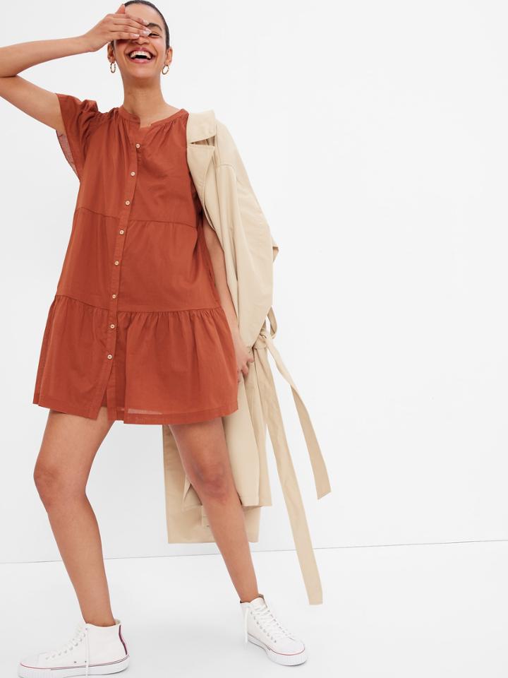 Button-front Flutter Sleeve Mini Dress