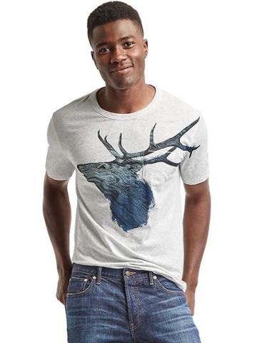 Gap Men Elk Graphic Pocket Tee - Light Heather Gray