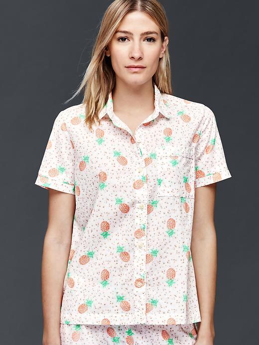 Gap Women Poplin Short Sleeve Print Shirt - Pineapple Peony
