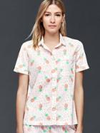 Gap Women Poplin Short Sleeve Print Shirt - Pineapple Peony