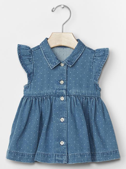 Gap 1969 Flutter Dot Denim Top - Medium Indigo