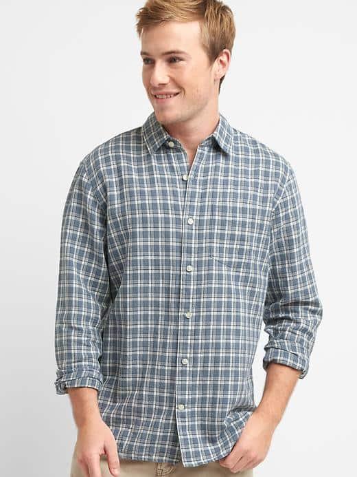 Gap Men Linen Cotton Plaid Shirt - Blue Peak