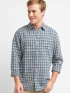 Gap Men Linen Cotton Plaid Shirt - Blue Peak