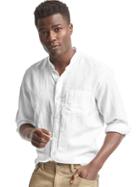Gap Men Linen Cotton Band Collar Standard Fit Shirt - White