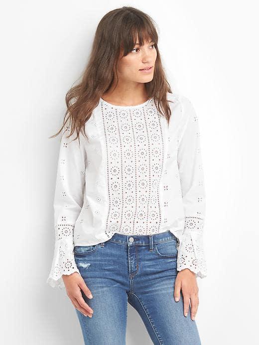 Gap Women Bell Sleeve Eyelet Top - Optic White