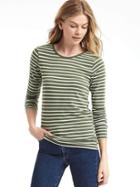 Gap Women Soft Stripe Long Sleeve Tee - Green Stripe