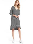 Gap Women Long Sleeve Swing Dress - Black Stripe