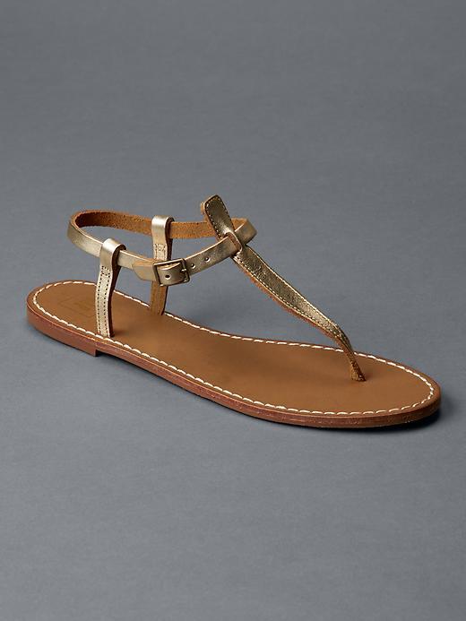 Gap Women T Strap Leather Sandals - New Gold