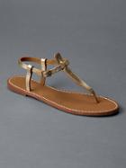 Gap Women T Strap Leather Sandals - New Gold