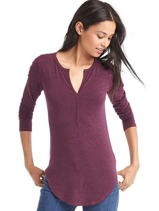Gap Metallic Trim Henley - Burgundy Heather