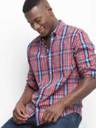 Gap Men True Wash Poplin Plaid Standard Fit Shirt - Weathered Red