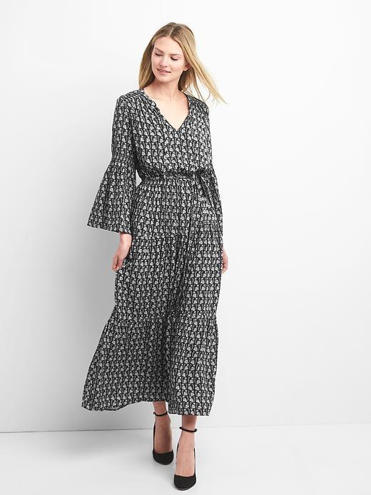 Gap Women Bell Sleeve Tier Dress - Black Print