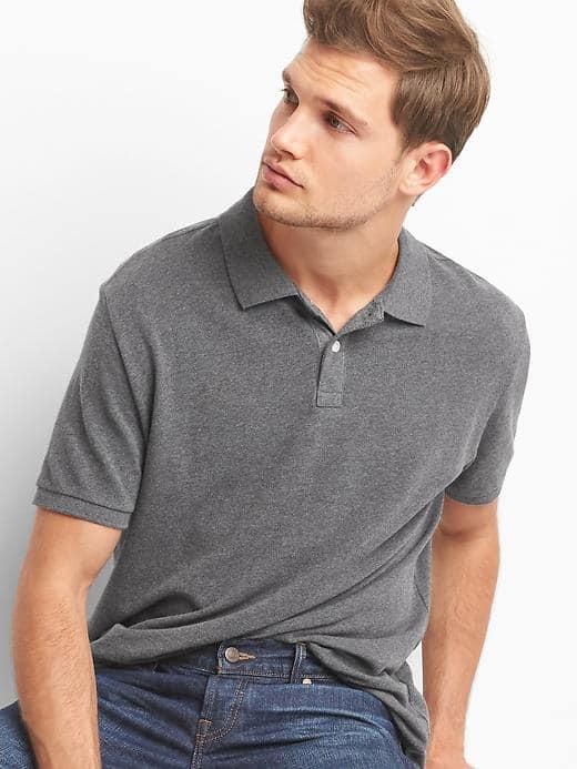 Gap Women Solid Pique Polo - Charcoal Gray