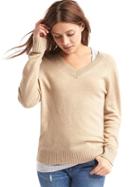 Gap Women Wool Cashmere Blend V Neck Sweater - Oatmeal