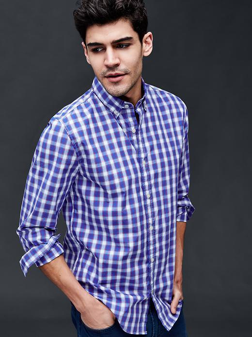 Gap Men True Wash Box Plaid Slim Fit Shirt - Admiral Blue
