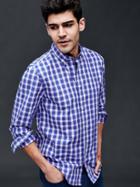 Gap Men True Wash Box Plaid Slim Fit Shirt - Admiral Blue