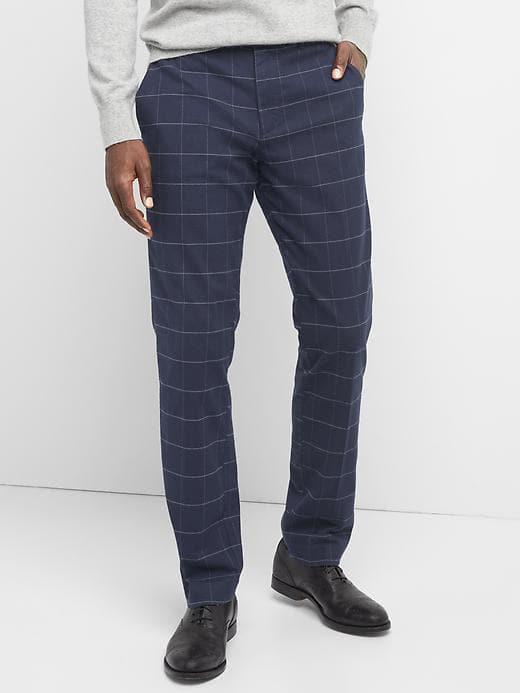 Gap Men Slim Everyday Stretch Pants - Windowpane Plaid Chalk