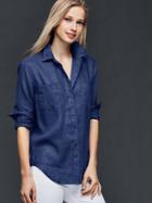 Gap Women Linen Boyfriend Shirt - Comet Blue