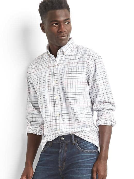 Gap Men Oxford Plaid Standard Fit Shirt - White