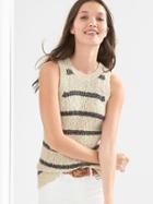 Gap Women Stripe Ribbed Sweater Tank - Grey Stripe