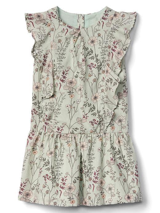 Gap Floral Ruffle Dropwaist Dress - Ecru Floral Print