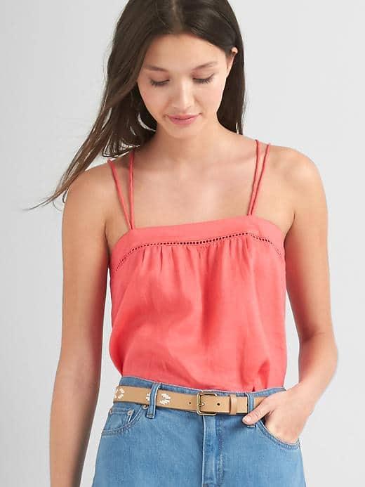 Gap Women Linen Strappy Cami - Fresh Coral