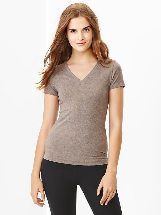 Gap Women Pure Body V Neck Tee - Brown Heather