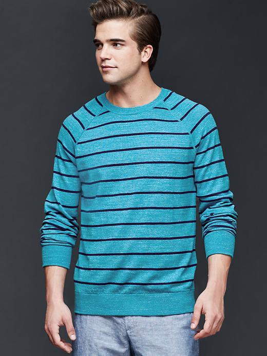 Gap Men Linen Cotton Stripe Crew Pullover - Dark Night