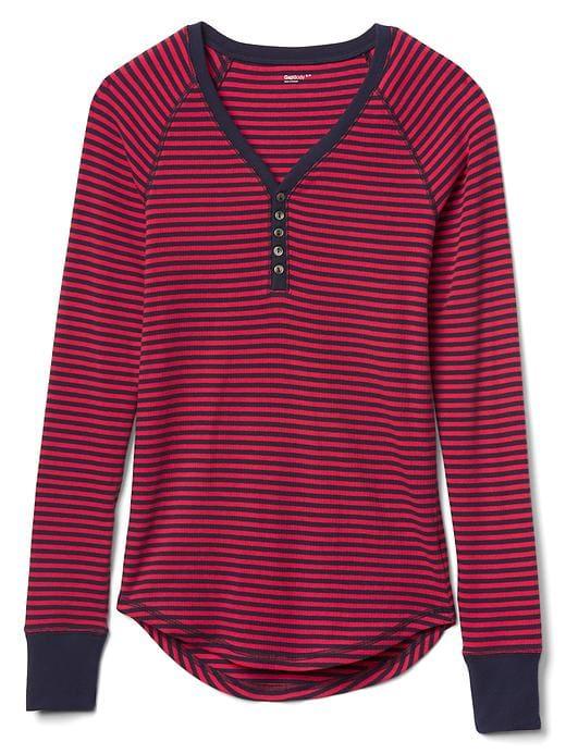 Gap Women Rib Knit Stripe Henley - Navy Red Stripe
