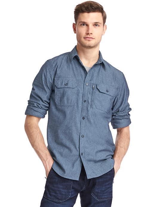 Gap Men Technical Worker Denim Shirt - Rinse