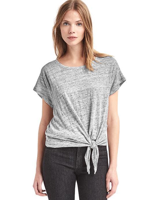 Gap Women Linen Front Tie Tee - Light Heather Grey