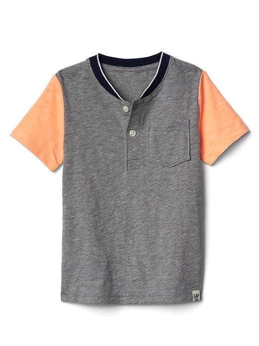 Gap Colorblock Slub Henley - Orange Buoy