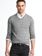Gap Men Merino Wool Stripe Slim Fit Sweater - White & Grey