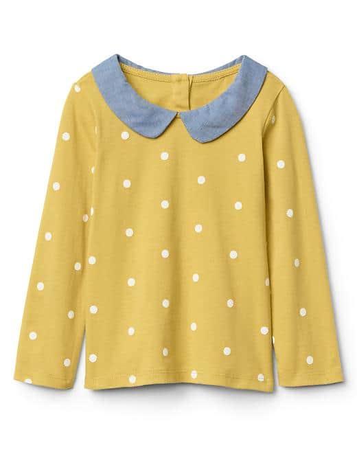 Gap Woven Collar Long Sleeve Tee - Dots Yellow