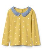 Gap Woven Collar Long Sleeve Tee - Dots Yellow