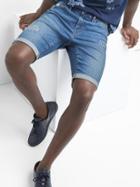 Gap Men Denim Distressed Shibori Shorts 10 - Medium Indigo
