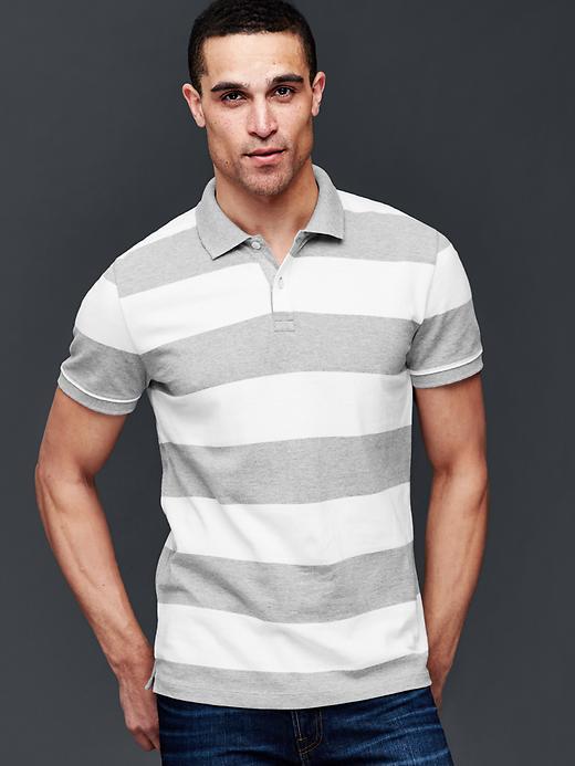 Gap Men Rugby Stripe Pique Polo - Gray Stripe