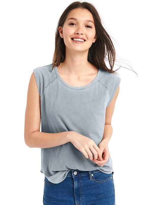 Gap Women Vintage Wash Raglan Cap Sleeve Tee - Trek Grey