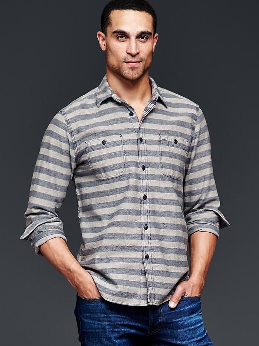 Gap Men 1969 Denim Stripe Worker Shirt - Gray Stripe