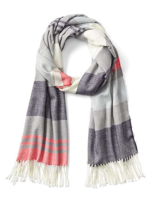 Gap Women Fringe Stripe Scarf - Navy Heather Plaid