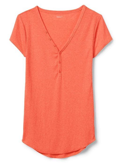 Gap Women Rib Knit Short Sleeve Henley - Coral Key