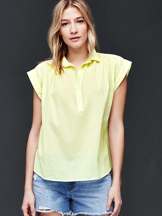 Gap Women Shirred Fine Stripe Popover - Yellow Stripe