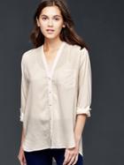 Gap Women V Neck Long Sleeve Shirt - Soft Ivory
