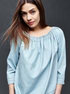 Gap Women Tencel Off Shoulder Top - Bleached Indigo
